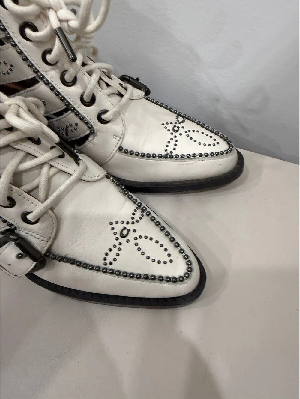 Coach Paisley Booties in Chalk White Leather Cutout Ankle Boots Size 6